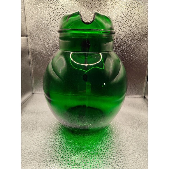 Emerald Green‎ Crown Corning Glass Pitcher Ball Balloon Style Ice Lip 3qt 9"T - Picture 4 of 5